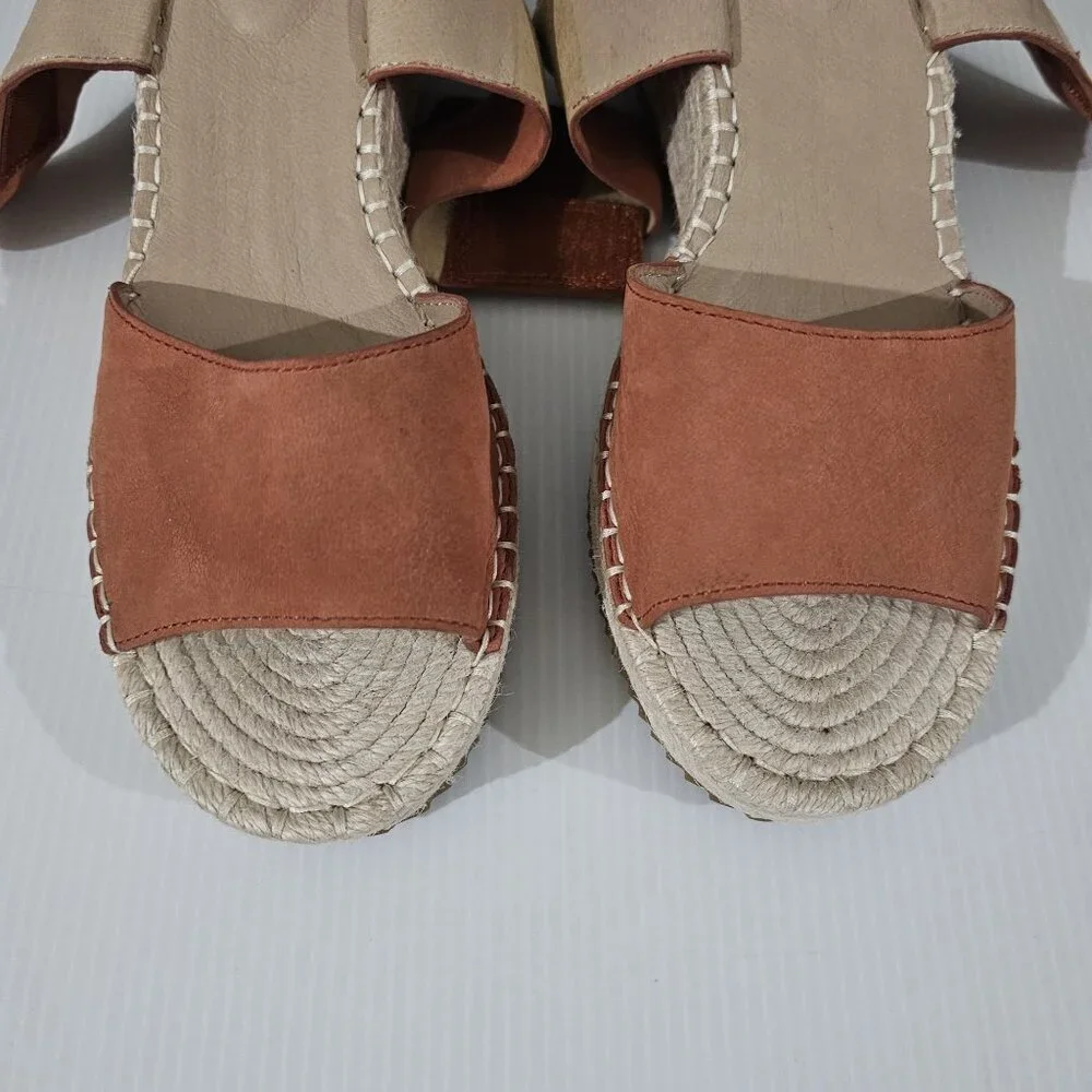 Eileen Fisher Weslia Espadrille Wedge Sandal Womens 9.5 Burnt Orange Leather